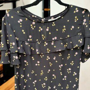 Floral Ruffle Sleeve Loft Blouse, Size Medium
